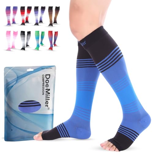 Doc Miller Open Toe Compression Socks 20-30 mmHg for Women & Men, 1 Pair - color: Open Toe BlackBlueBlue, size: Medium
