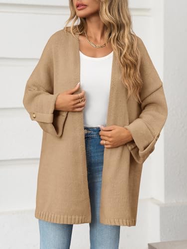 Saodimallsu Womens Oversized Long Cardigan Sweaters Casual Fall Trendy Coat - color: Camel, size: Small
