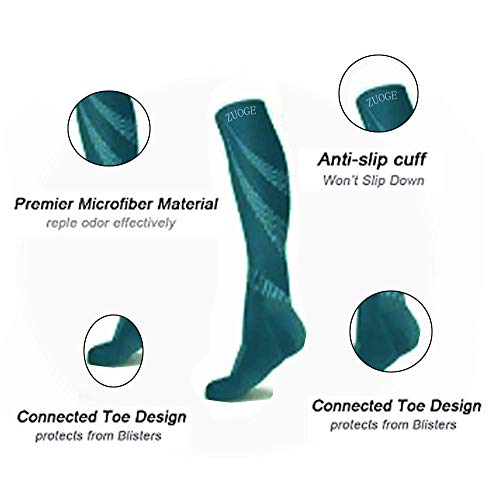 zuoge 3 Pairs Compression Socks Pack - Best Medical, Nursing, Travel & Flight Socks - Running & Fitness - 15-20mmHg - color: Blue, size: Large-X-Large