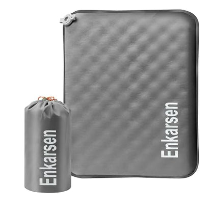 Inflatable Travel Seat Cushion – Self-Inflating Memory Foam Pad for Airplane, Stadium Bleachers, Camping, Hiking & Backpacking – Ultralight Compact & Portable Sitting Cushion (Grey) - color: Grey