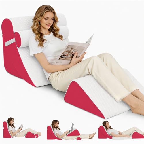 Wedge Pillow Set for After Surgery,White/Red,4PCS-22 - color: White/Red, size: 4PCS-22''