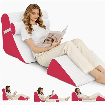Wedge Pillow Set for After Surgery,White/Red,4PCS-22 - color: White/Red, size: 4PCS-22''