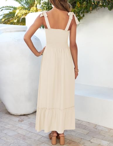 ZESICA Womens Summer Boho Spaghetti Strap Maxi Dress - color: Apricot, size: Small