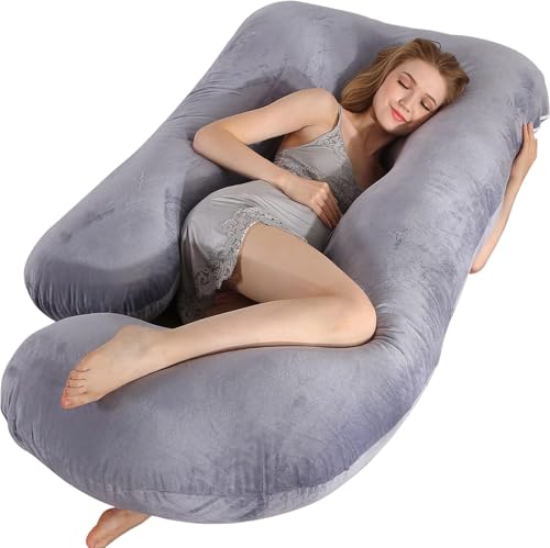 Elover U Shaped Pregnancy Pillow,Full Body Maternity Support - color: Velvet-dark Grey