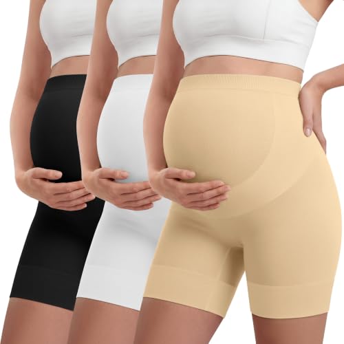 3 Pack Maternity Shapewear Shorts - color: Nude, White, Black, size: Medium