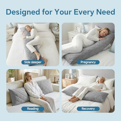 BEDELITE Cooling Body Pillow, Memory Foam Filled, Light Grey, 20x54 Inches - color: Grey