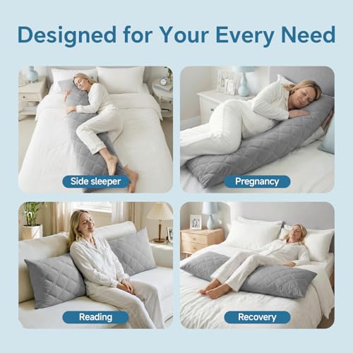 BEDELITE Cooling Body Pillow, Memory Foam Filled, Light Grey, 20x54 Inches - color: Grey