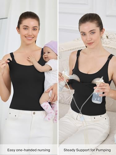 Ecavus Nursing Tank Tops with Built in Bra, Nursing Sport Bra - color: Black, size: Medium