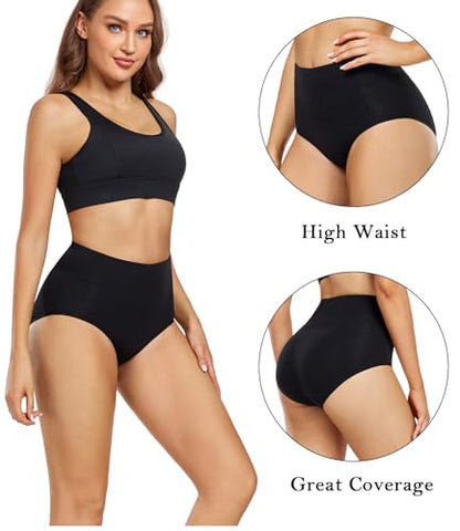wirarpa Women's Underwear High Waisted Ladies Cotton Panties Soft Full Coverage Briefs 5 Pack - color: Black-5p, size: 4X-Large