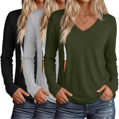 Huukeay 3 Pack Maternity Nursing Tops Breastfeeding Shirts - color: Black, Light Gray, Army Green, size: XX-Large