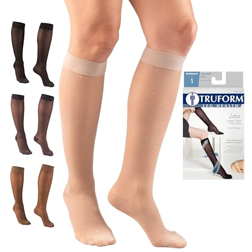 Truform Sheer Compression Stockings, 15-20 mmHg, Women's Knee High Length, Dot Pattern, Nude, Large - color: Nude, size: Large (1 Pair), style: Dot Pattern
