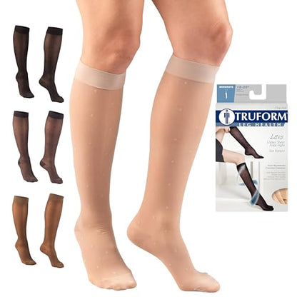 Truform Sheer Compression Stockings, 15-20 mmHg, Women's Knee High Length, Dot Pattern, Nude, Large - color: Nude, size: Large (1 Pair), style: Dot Pattern