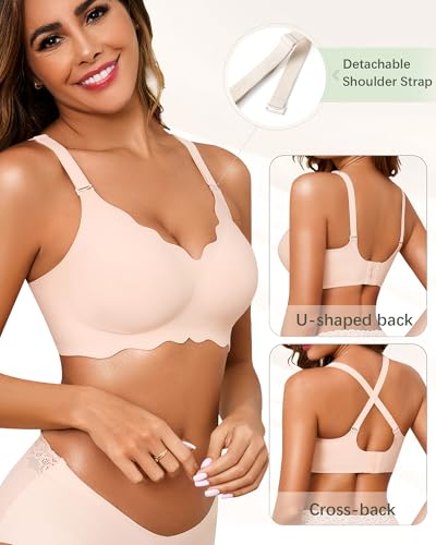 Seamless Jelly Bras for Women, No Underwire Push Up Bra - color: Nude, size: Medium