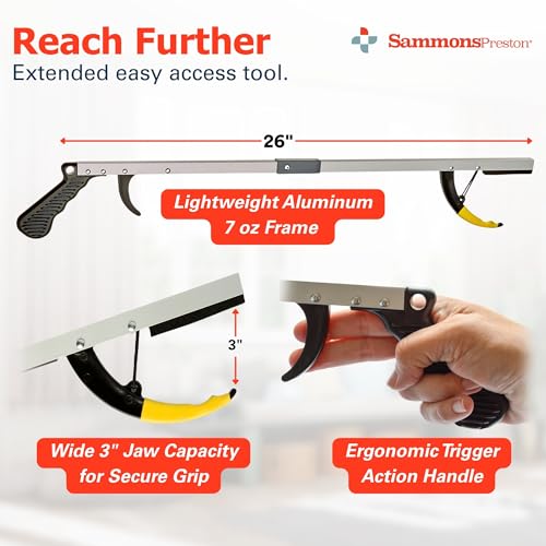 Sammons Preston Reacher, Grabber Tool, Trash Pickup, 26", Single, Silver - color: 26" Folding, size: Single