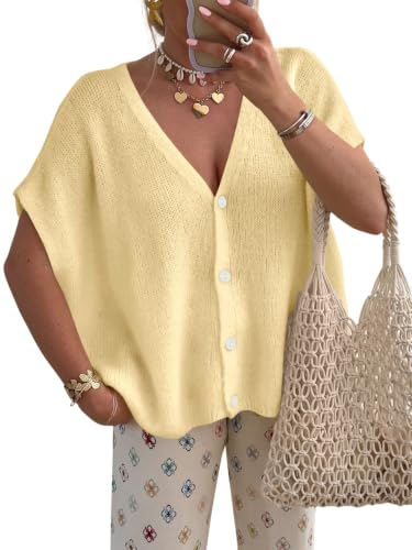 PRETTYGARDEN Womens 2026 Summer Oversized Cardigans Sweaters - color: Yellow, size: XX-Large