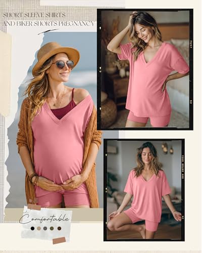 Women's 2 Piece Maternity Oversized Set - color: Rose Pink, size: Small