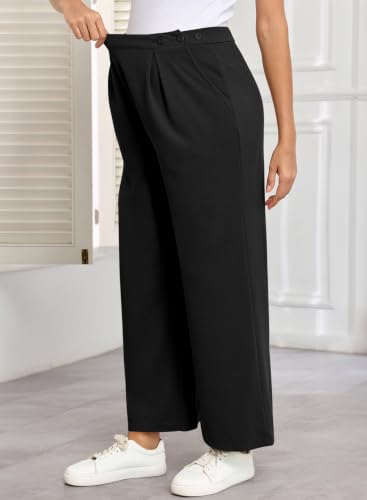 BLENCOT Maternity Pants Work Waffle Knit Wide Leg Pregnancy Trousers - color: Black, size: Medium