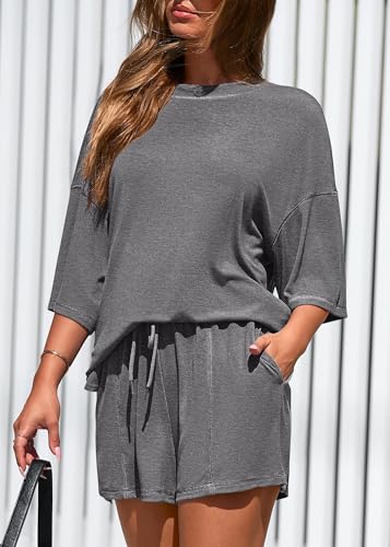 KIRUNDO 2 Piece Sets for Women Summer Lounge Sets Casual - color: Dark Grey, size: Large