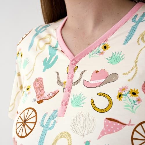 Little Sleepies Womens Pajamas, Short Sleeve, Soft Viscose from Bamboo PJs - color: Ready to Rodeo (Pink), size: Medium