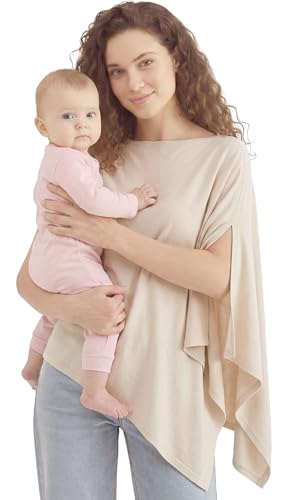 PATPAT Bamboo Viscose Nursing Cover, Breathable Poncho, Beige - color: Beige