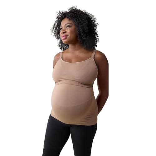 Ingrid & Isabel Basics - Postpartum Nursing & Pumping Cami for Breastfeeding - Seamless Nursing Tank Top - color: Taupe, size: X-Large
