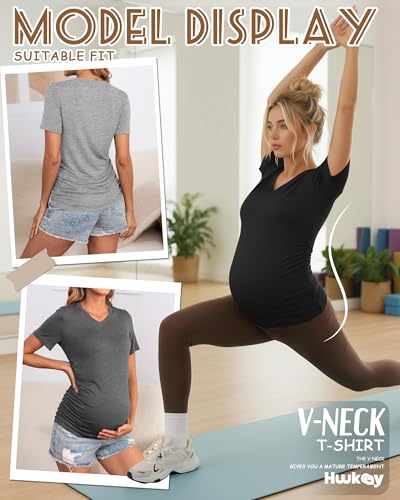Huukeay 4 Pack Women's Maternity Shirts Pregnancy Top - color: Black, Light Gray, Dark Gray, White, size: XX-Large