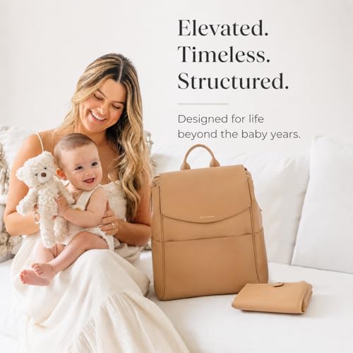 MIA + SOPHIA Leather Diaper Bag Backpack with USB Charging port, Changing Pad, Stroller Straps (Brown Olivia) - color: Brown Olivia