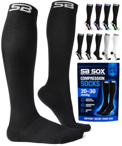 SB SOX Compression Socks for Men & Women (20-30mmHg) - color: Solid Black, size: Medium