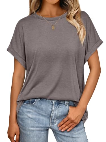 AUTOMET Women's Oversized Short Sleeve T Shirts Summer Tops - color: Coffee Grey, size: Small