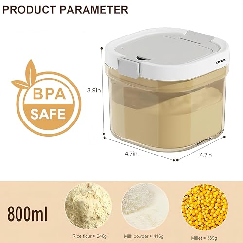 Formula Container to go-800ml Travel Dispenser BPA Free Airtight Container with Spoon & Layered Storage,Sealed Lid,Stackable,Easy-Clean,Ideal for Coffee,Flour,Sugar,Cereal,Milk Powder(27oz) - size: Mini