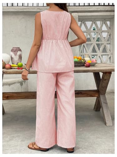 MakeMeChic Women's Maternity 2 Piece Outfits Striped Tank Top and Pants - color: Red and White, size: Large