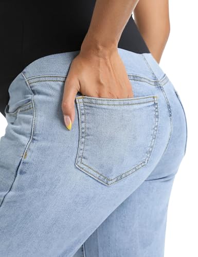 Foucome Maternity Boyfriend Jeans Over Belly Denim Pants - color: Light Blue, size: Medium