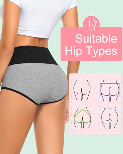MISSWHO Cotton High Waisted Womens Underwear Soft Stretch Breathable Full Coverage Ladies Panties(Regular & Plus Size) - color: Multicolor-c, size: Large