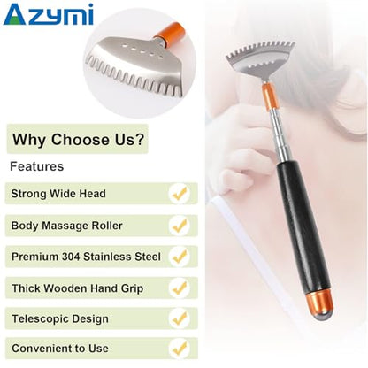 Back Scratcher Extendable, Steel Body Scratcher with Massage Roller - color: Black, size: S