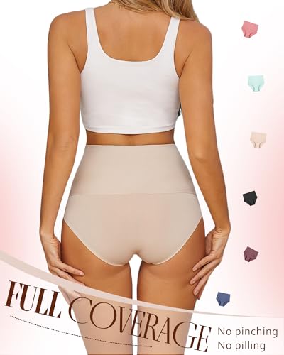 Tummy Control Underwear for Women High Waisted Seamless Panties 4 Pack - color: Navy+beige+green+pink, size: Medium
