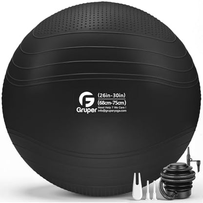 Gruper Yoga Ball, Extra Thick Non Slip Exercise Ball, 4 Sizes - color: Black, size: 30 Inch (75cm),xl