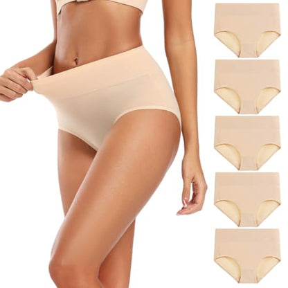 Molasus Women's Cotton Underwear High Waisted Full Coverage Ladies Panties (Regular & Plus Size) - color: Nude-5pack, size: 3X-Large