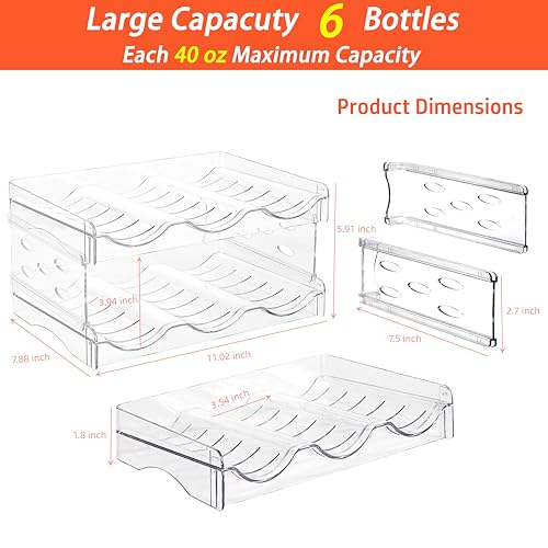 IEEK Plastic Stackable Bottle Storage Holder Rack,Free-Standing Water Bottle/Wine and Drink Organizer Shelf for Kitchen Cabinet,Fridge,Countertop,Pantry,Freezer,2 PackX3 Bottles,Clear - size: 2 Tier-Holds 6 Bottles
