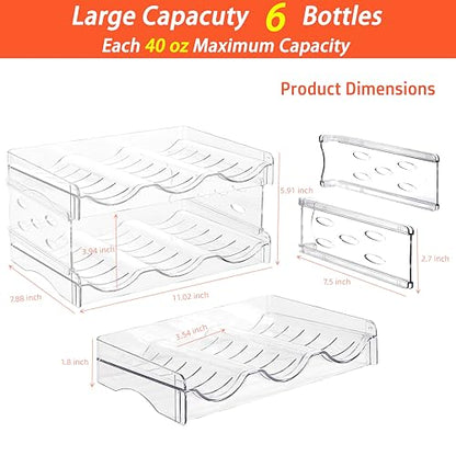IEEK Plastic Stackable Bottle Storage Holder Rack,Free-Standing Water Bottle/Wine and Drink Organizer Shelf for Kitchen Cabinet,Fridge,Countertop,Pantry,Freezer,2 PackX3 Bottles,Clear - size: 2 Tier-Holds 6 Bottles
