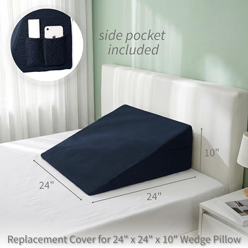 Wedge Pillow Cover 24x24x10 in, Zipper & Pockets, Navy Blue - color: Navy Blue