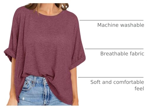 UEU Women's Oversized Crewneck T-Shirt Casual Loose Tunic Tops - color: Heather Rose, size: Small