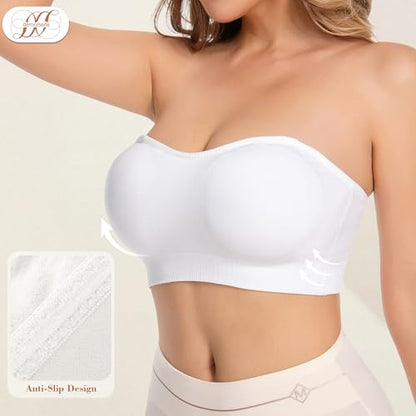 Strapless Bras, No-Removable Pads Bandeau Tops for Women - color: White-next-gen Non-removable Padding, size: Medium