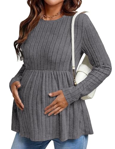 Maternity Shirts Dressy Long Sleeve Pregnancy Fall Tops Work Blouses - color: Grey, size: Medium