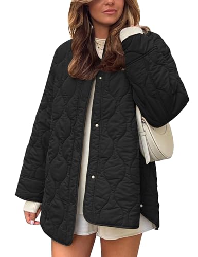 Flygo Womens Quilted Lightweight Jackets Oversized Puffer Coat with Pockets - color: Black, size: Medium