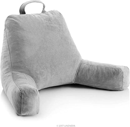 Linenspa Backrest Reading Pillow with Arms — Shredded Foam - color: Stone, size: Standard without Neck Support
