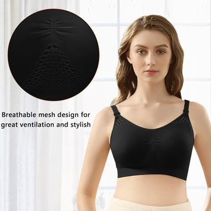 4HOW Pumping Bra Hands Free Pumping and Nursing Bra All in One - color: 2pc(black), size: Large
