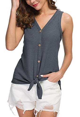 IWOLLENCE Womens Button Tank Tops Tie Front Knot - color: Dark Gray, size: Small