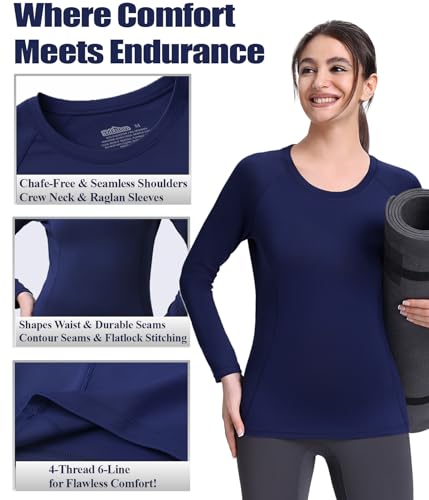 Women Long Sleeve Compression Shirts Underscrubs Workout Athletic Tops - color: Black/White/Navy Blue/Gray, size: X-Small