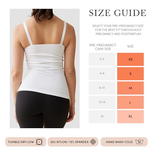 Ingrid & Isabel Nursing & Shaping Cami – Seamless Maternity Tank Top with Adjustable Straps & Easy Breastfeeding Access - color: White, size: Medium