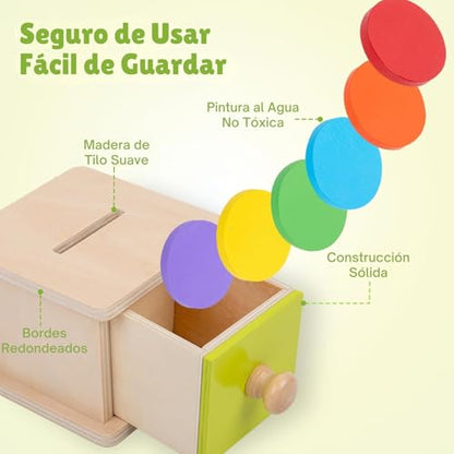 Adena Montessori Coin Box, Yellow-Green Door, 6-12m